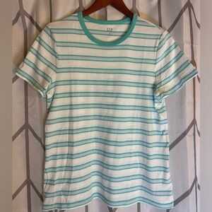 GAP Women's Short Sleeve Tee - Aqua and White Stripes